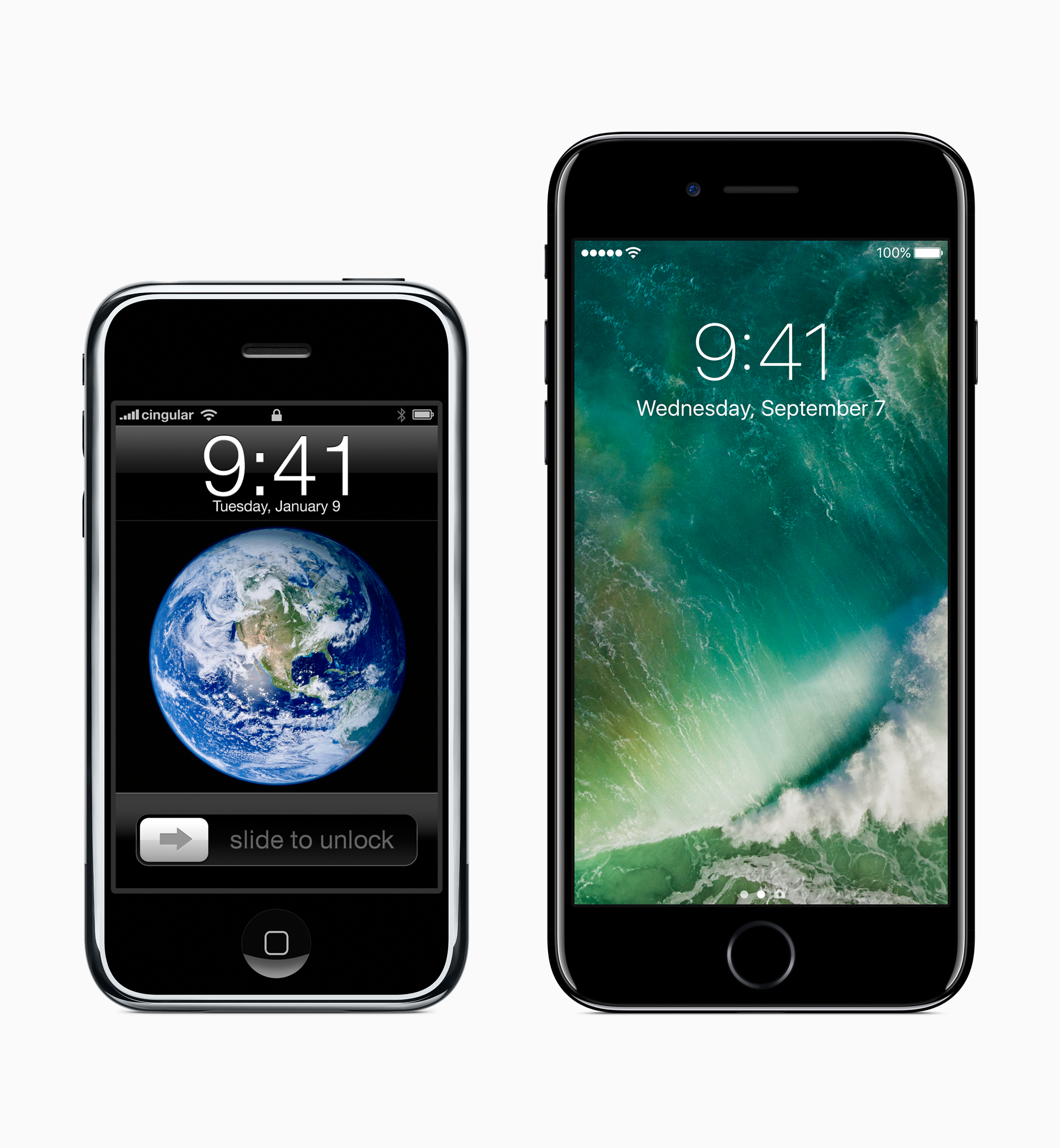 The original 2007 iPhone beside iPhone 7